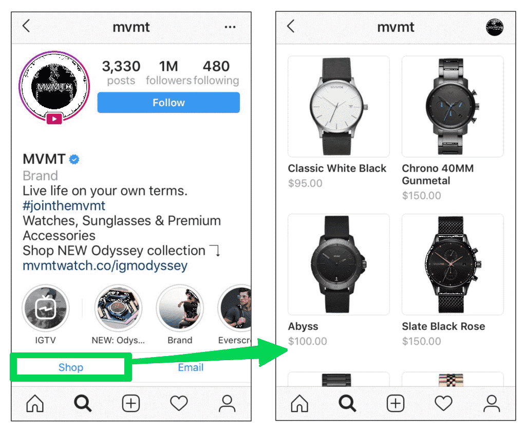 screenshot instagram shopping shop tabblad
