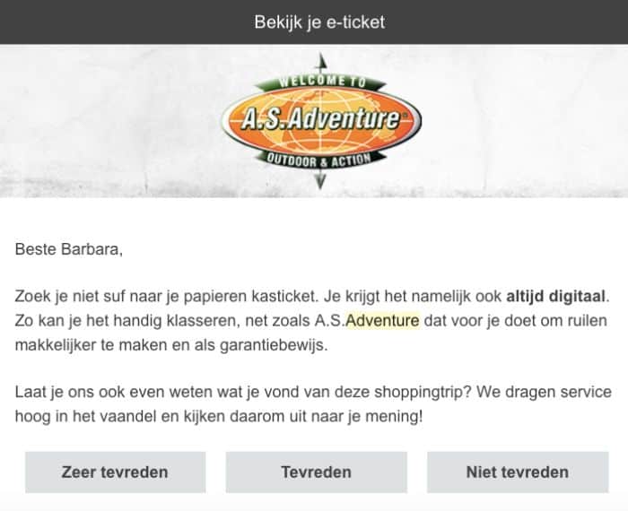 as adventure eticket feedback klanten