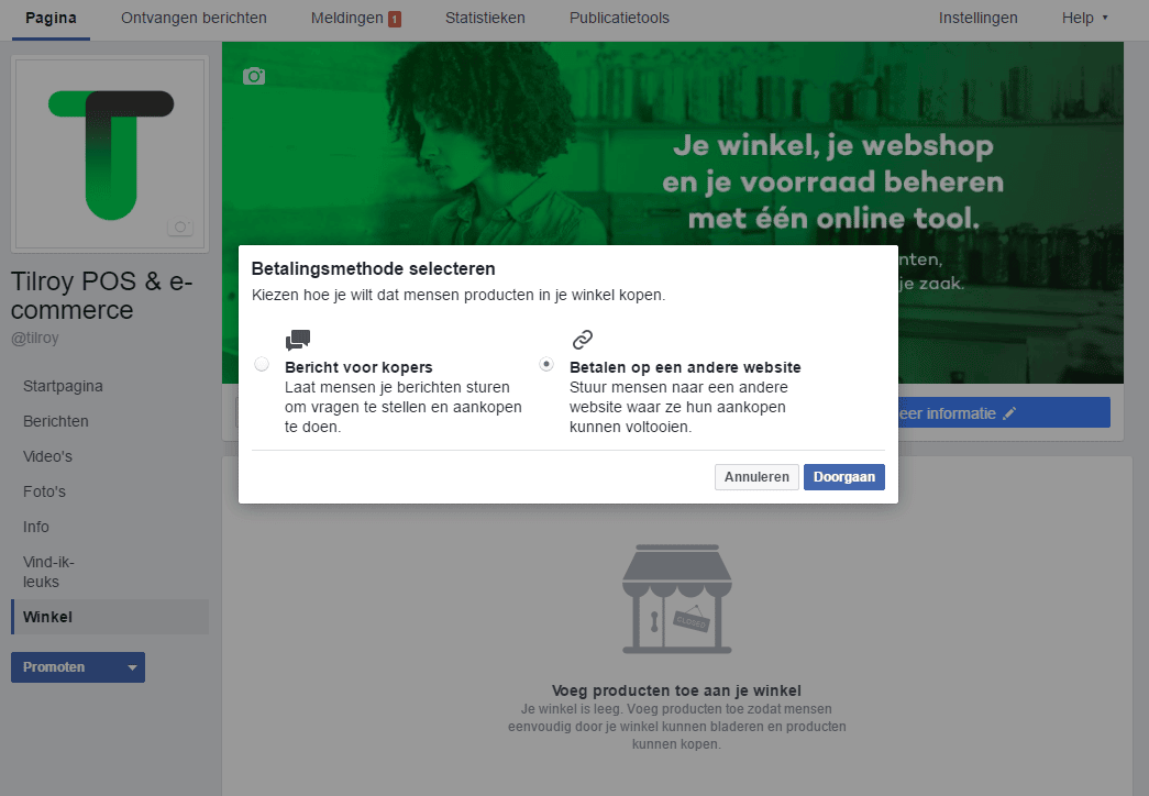 en facebook winkel maken stap3: Kies de gewenste betaalmethode