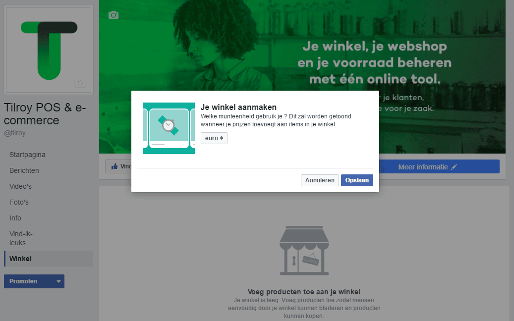 een facebook winkel maken: Stap 4: Selecteer welke munteenheid je wilt gebruiken om je prijzen te tonen