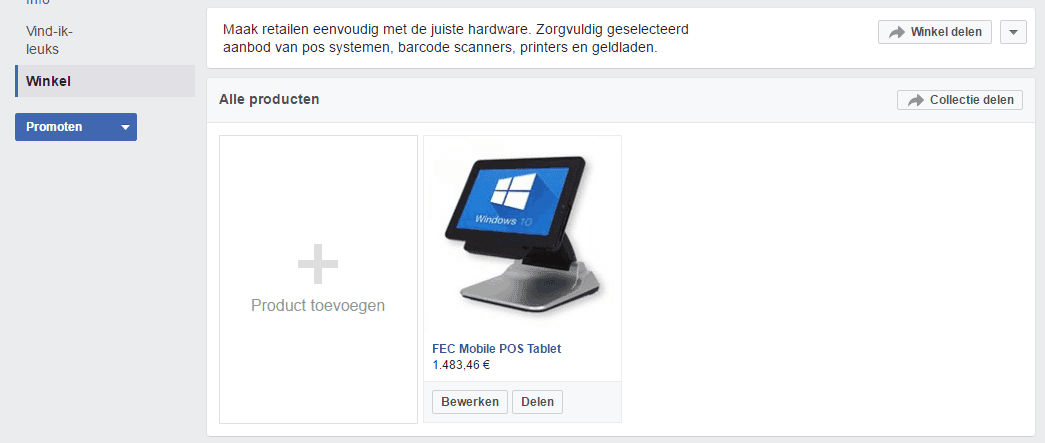 een facebook winkel maken: eerste product toegevoegd screenshot