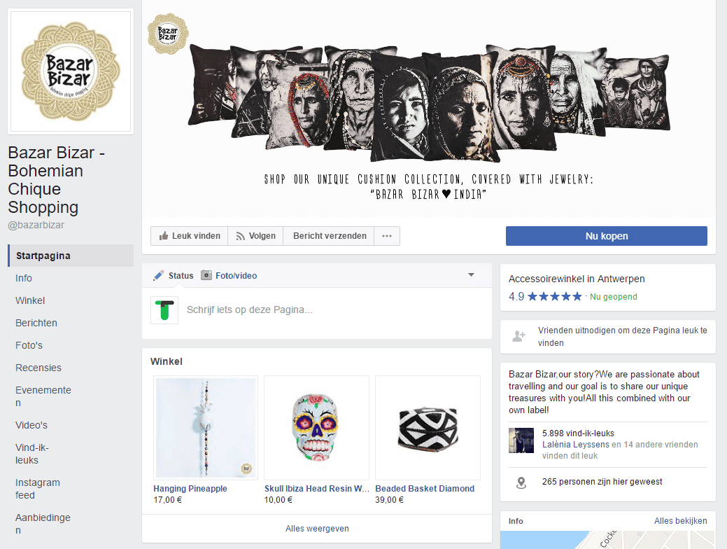 screenshot facebook winkel BazarBizar