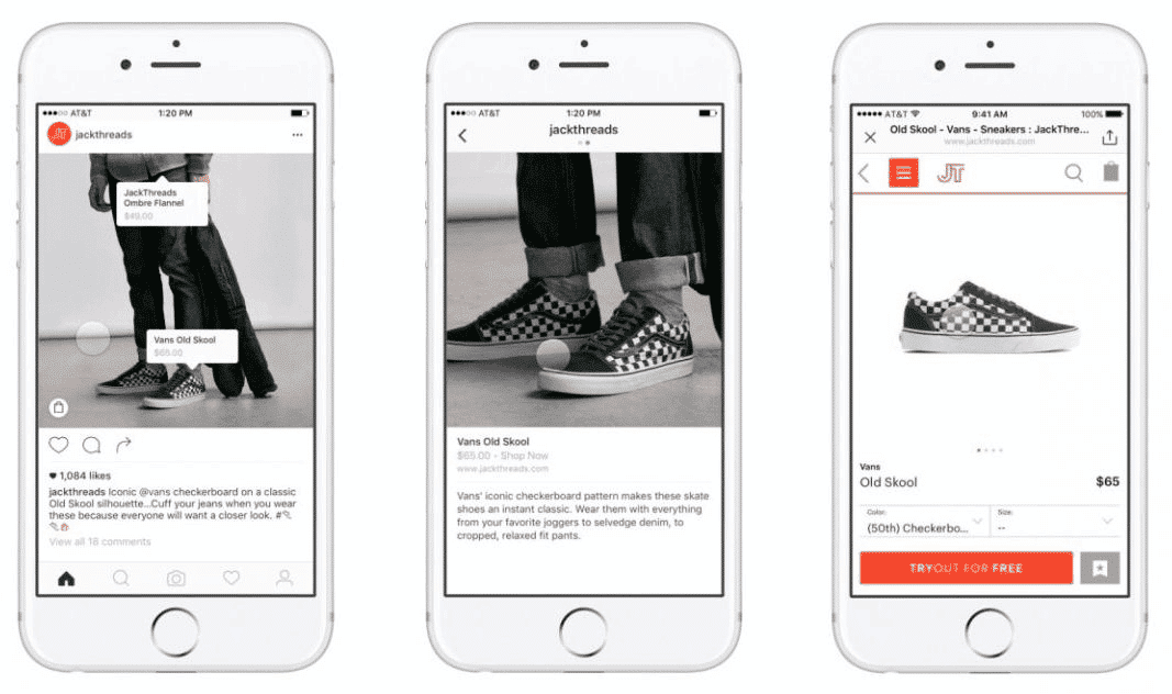 screenshot instagram shopping van instagram naar detailpage op webshop