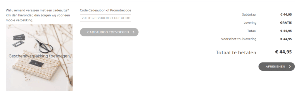 screenshot voorbeeld cadeauverpakking in winkelmandje