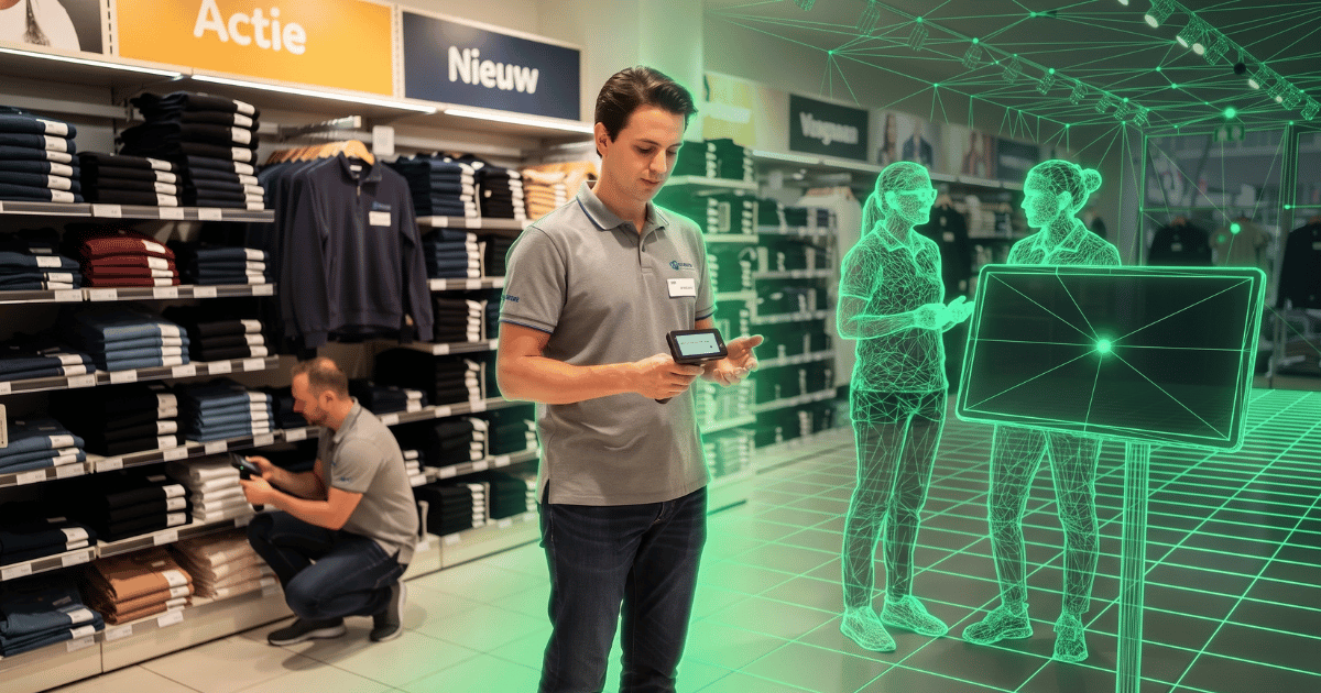 Een retailteam telt de voorraad met mobiele scanners in een winkel, waarbij ze systematisch de actuele voorraad en eventuele afwijkingen registreren. Deze fysieke inventarisatie is essentieel voor een goede voorbereiding op de periode van boekhouding en zorgt voor een nauwkeurig overzicht van de beschikbare artikelen.